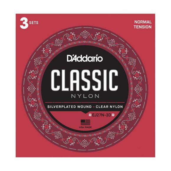 D'Addario EJ27N-3D, tre sæt normal tension nylonstrenge til spansk guitar