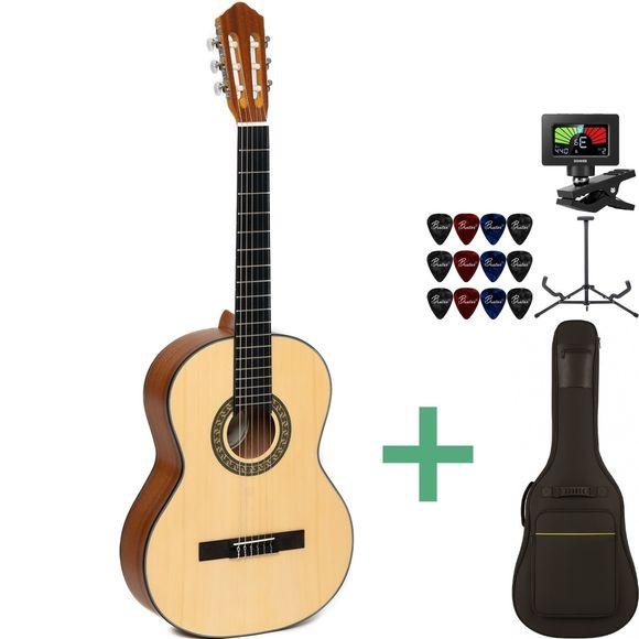 Santana Classical 18 spansk guitar startpakke i satin-finish med kuffert og stemmeapparat