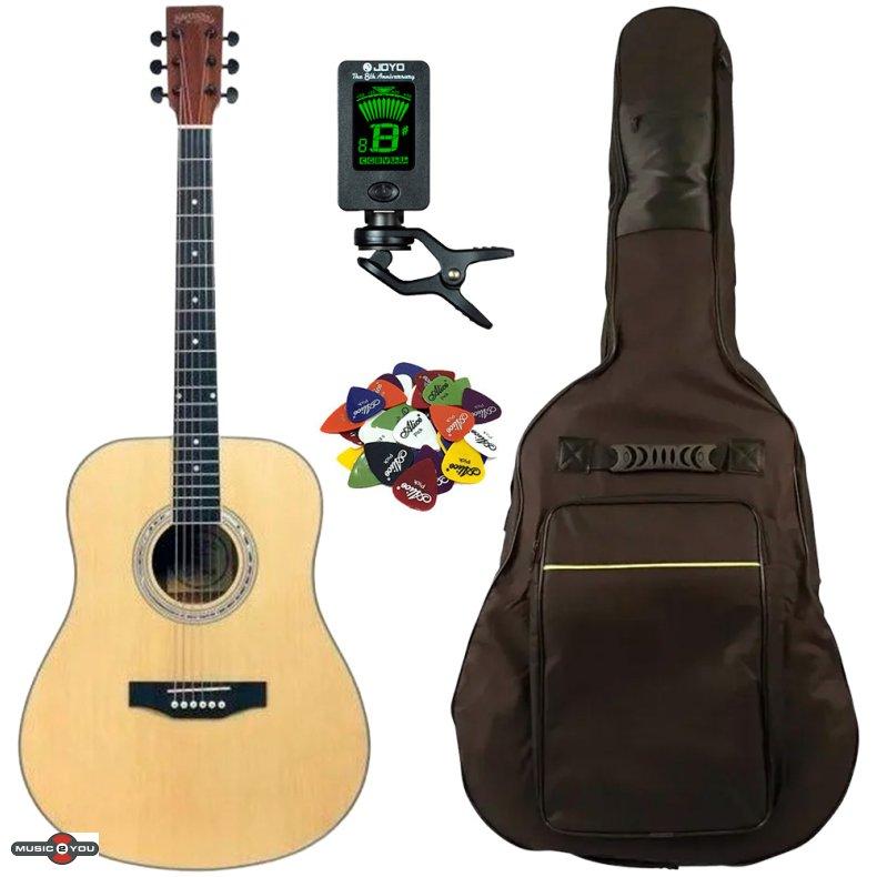 Santana LA90-V2 western-guitar startpakke i natur-finish med taske og tuner